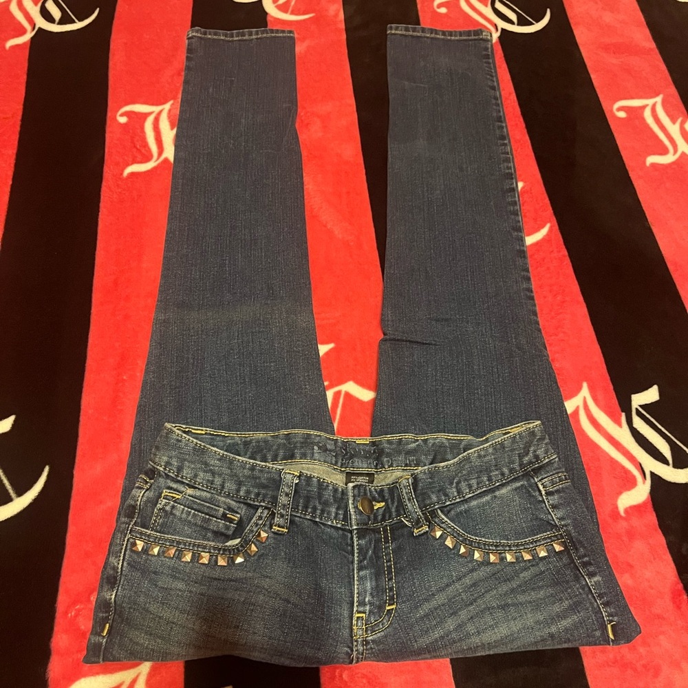Vintage emo scene y2k studded dark wash denim skinny jeans